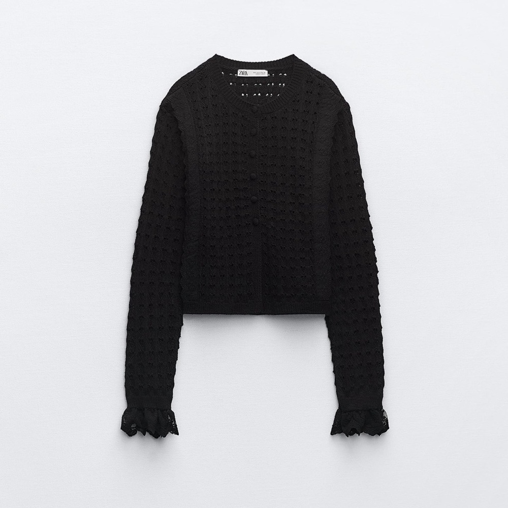 Zara knit with lace details black cardigan XS - Picture 2 of 5